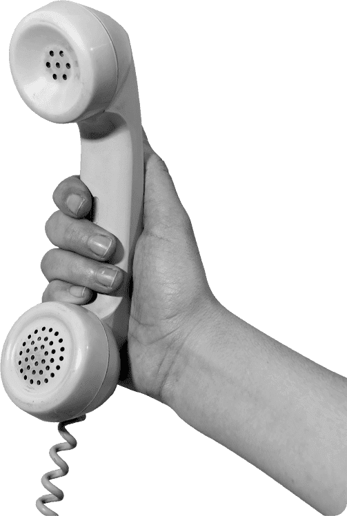 Contact us - hand holding telephone